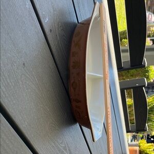 Pyrex Brown and White Divided Dish